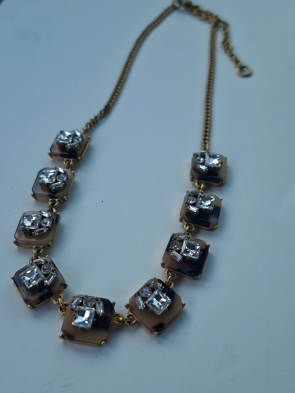 J. Crew Faux Tortoiseshell Crystal Ritzy Clusters Square Statement Necklace